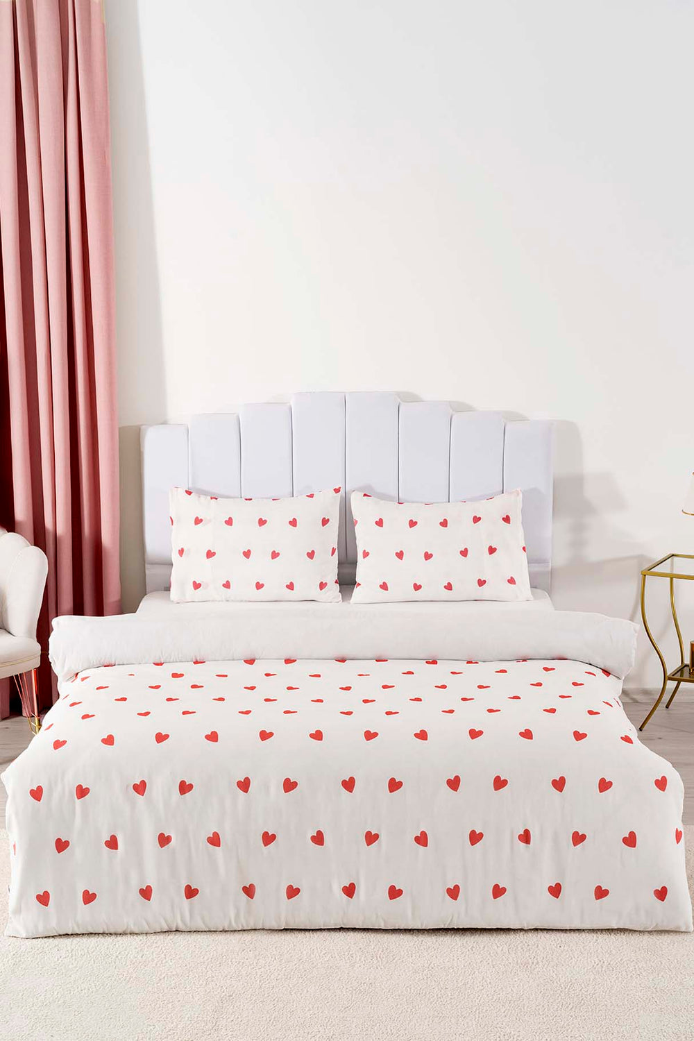 Kırmızı Kalpli Outlet Çift Kişilik Nevresim Takımı Pamuklu