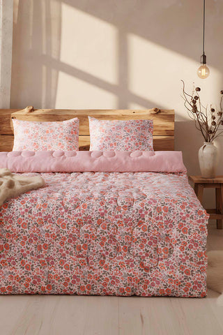 Pembe Bahar Çift Kişilik Çift Taraflı Papatyalı Kapitone Yorgan 200x215 cm