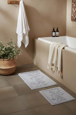 Açık Gri Home Kabartmalı Pamuklu 2’li Banyo & Klozet Paspas Takımı