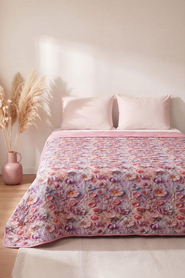 Çiçek Tomurcukları 5D Çok Amaçlı Çift Kişilik Baskılı Pike & Yatak Örtüsü 200x220 cm