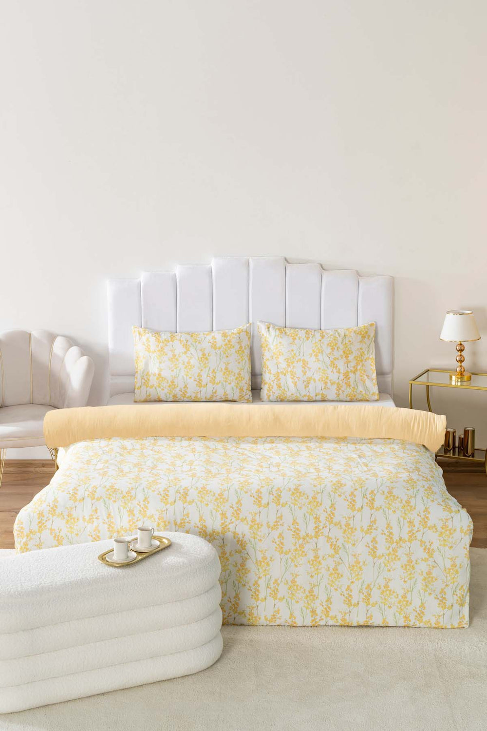 Lorisa Sarı Çift Kişilik Outlet Nevresim Takımı Pamuklu