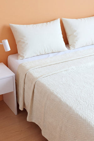 Krem Zigzag Çift Kişilik Baskılı Pike & Yatak Örtüsü 210x230 cm