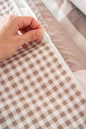 Kahve Kareli Çift Kişilik Outlet Nevresim Takımı Pamuklu