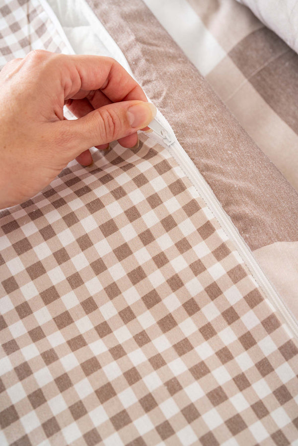 Kahve Kareli Çift Kişilik Outlet Nevresim Takımı Pamuklu