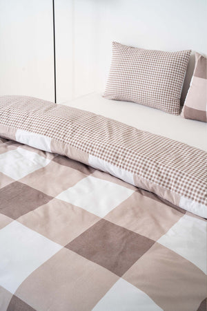 Kahve Kareli Çift Kişilik Outlet Nevresim Takımı Pamuklu