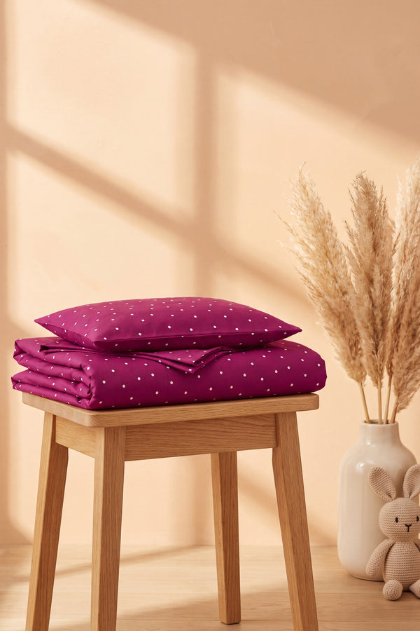 Mürdüm Pois Rosa %100 Pamuklu Bebek Nevresim Takımı - katlanmış set