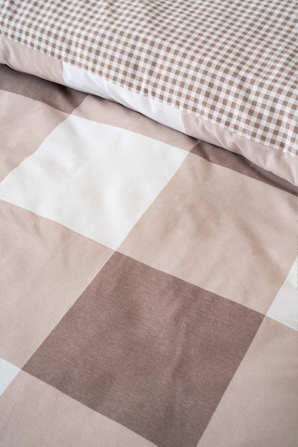 Kahve Kareli Çift Kişilik Outlet Nevresim Takımı Pamuklu