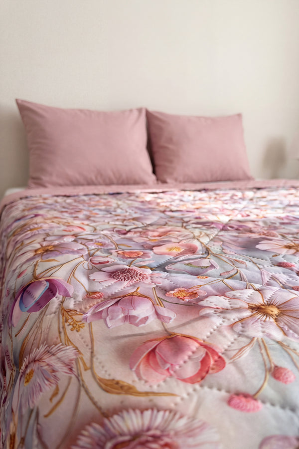 Çiçek Tomurcukları 5D Çok Amaçlı Çift Kişilik Baskılı Pike & Yatak Örtüsü 200x220 cm