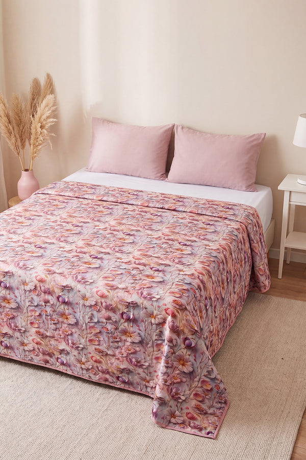 Çiçek Tomurcukları 5D Çok Amaçlı Çift Kişilik Baskılı Pike & Yatak Örtüsü 200x220 cm