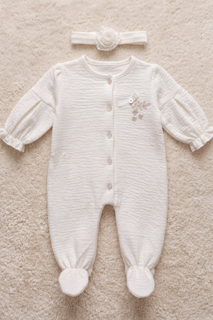 Mini Lady Bandanalı %100 Pamuklu Bebek Tulumu 1-3 Ay