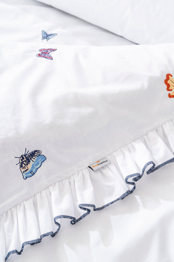 Kelebekli Outlet Çift Kişilik Nakışlı %100 Pamuklu Nevresim Takımı & Çeyiz Seti