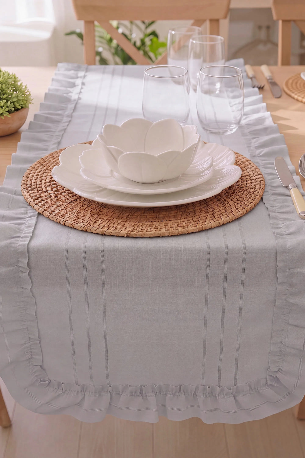 Gri Fırfırlı Colber Runner 45x115 cm