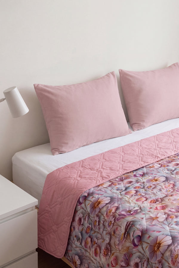Çiçek Tomurcukları 5D Çok Amaçlı Çift Kişilik Baskılı Pike & Yatak Örtüsü 200x220 cm