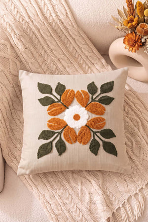 Turuncu Lilya Desenli Punch Dekoratif Kırlent Kılıfı