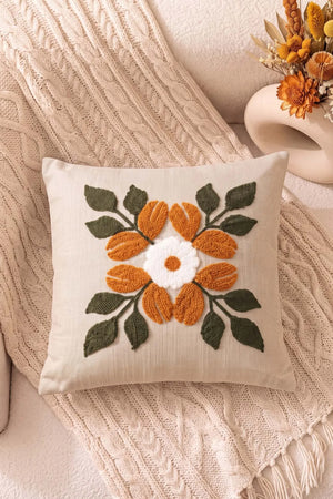 Turuncu Lilya Desenli Punch Dekoratif Kırlent Kılıfı
