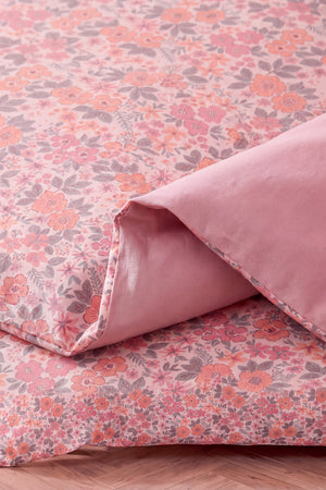 Pembe Bahar Nefes Alan Pamuklu Tek Kişilik Nevresim Takımı - desen ve astar kumaş detayı