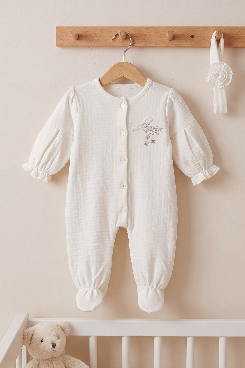 Mini Lady Bandanalı %100 Pamuklu Bebek Tulumu 1-3 Ay