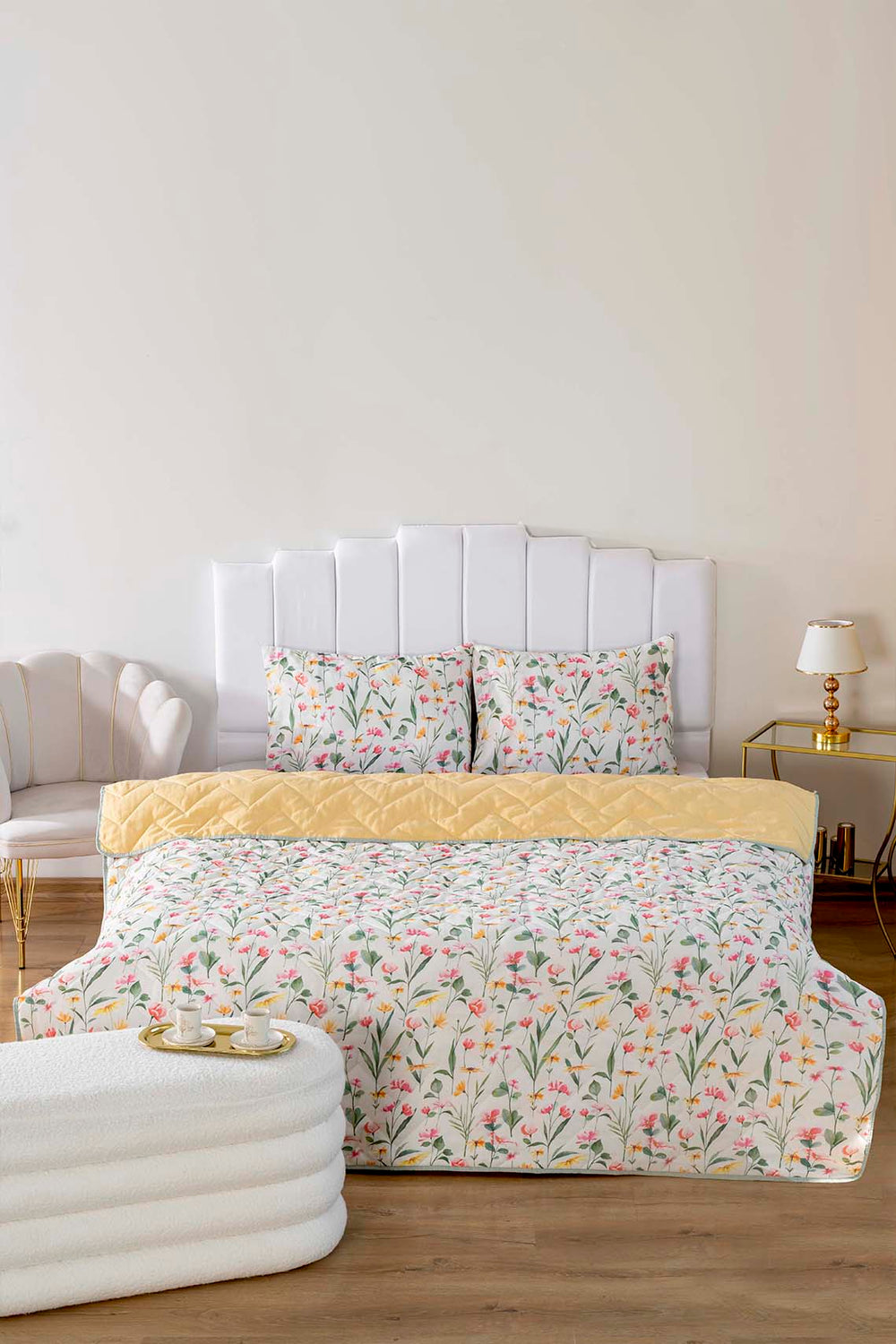 Botanical Çift Kişilik Outlet Pamuklu Kapitone Pike & Çok Amaçlı Yatak Örtüsü