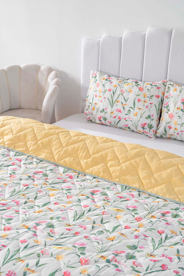 Botanical Çift Kişilik Outlet Pamuklu Kapitone Pike & Çok Amaçlı Yatak Örtüsü