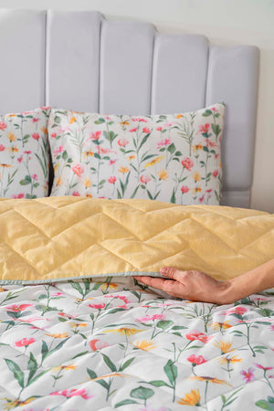 Botanical Çift Kişilik Outlet Pamuklu Kapitone Pike & Çok Amaçlı Yatak Örtüsü
