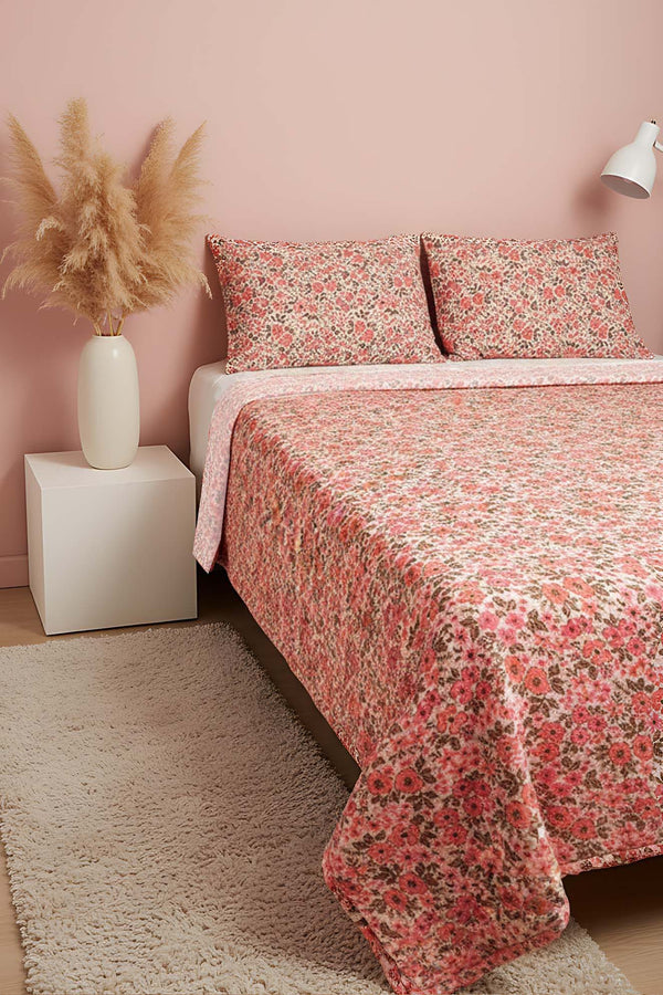 Pembe Bahar Çift Kişilik Peluş Battaniye