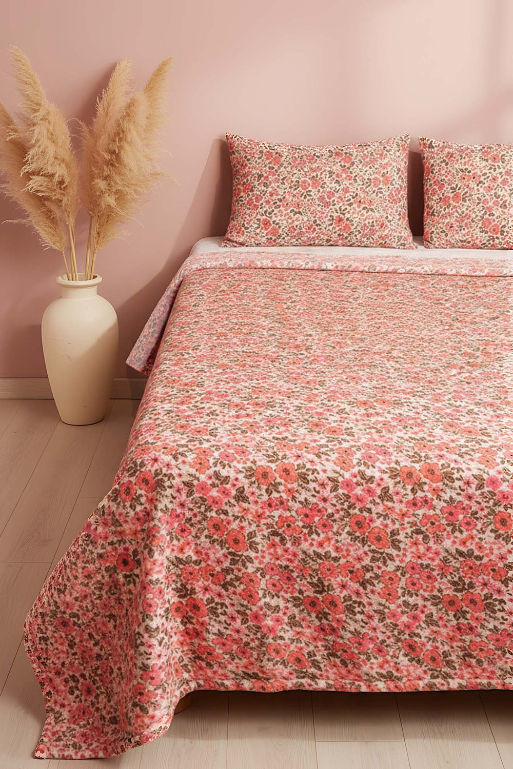 Pembe Bahar Çift Kişilik Peluş Battaniye