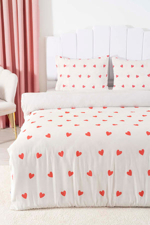 Kırmızı Kalpli Outlet Çift Kişilik Nevresim Takımı Pamuklu