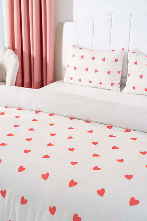 Kırmızı Kalpli Tek Kişilik Outlet Nevresim Takımı Pamuklu