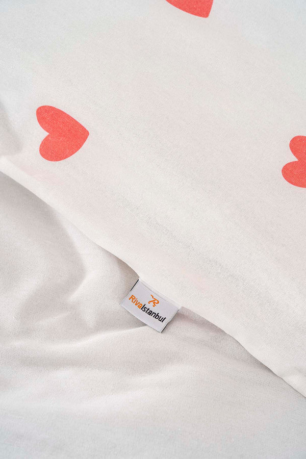 Kırmızı Kalpli Tek Kişilik Outlet Nevresim Takımı Pamuklu