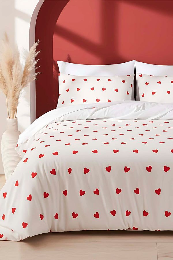Kırmızı Kalpli Outlet Çift Kişilik Nevresim Takımı Pamuklu