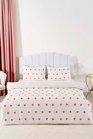 Kırmızı Kalpli Outlet Çift Kişilik Nevresim Takımı Pamuklu