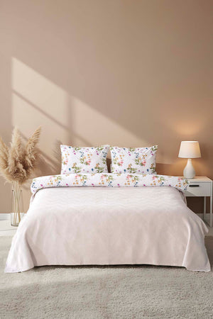 Zigzag Açık Gri Çift Kişilik %100 Pamuklu Nevresimli Pike Takımı - 5 Parça Çeyiz Seti