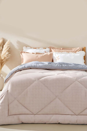 Bej-Gri Modie Çift Kişilik Çift Taraflı Lüx Yorgan 195x215 cm