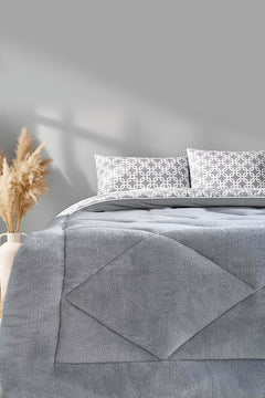 Gri Geometrik Loura Tek Kişilik Çift Taraflı Lüx Wellsoft Yorgan Seti 155x215 cm