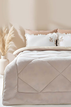 Bej Loura Tek Kişilik Çift Taraflı Lüx Wellsoft Yorgan 155x215 cm