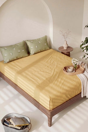 Sarı Yeşil Papatya Çift Kişilik Lastikli Çarşaf Takımı 160x200 cm - 3 Parça – görsel 3