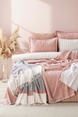 Efekt Pudra Çift Kişilik Nevresimli Yatak Örtüsü - 8 Parça Çeyiz Seti