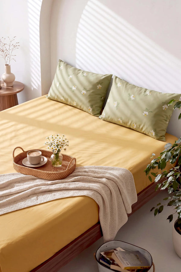 Sarı Yeşil Papatya Çift Kişilik Lastikli Çarşaf Takımı 160x200 cm - 3 Parça – görsel 6
