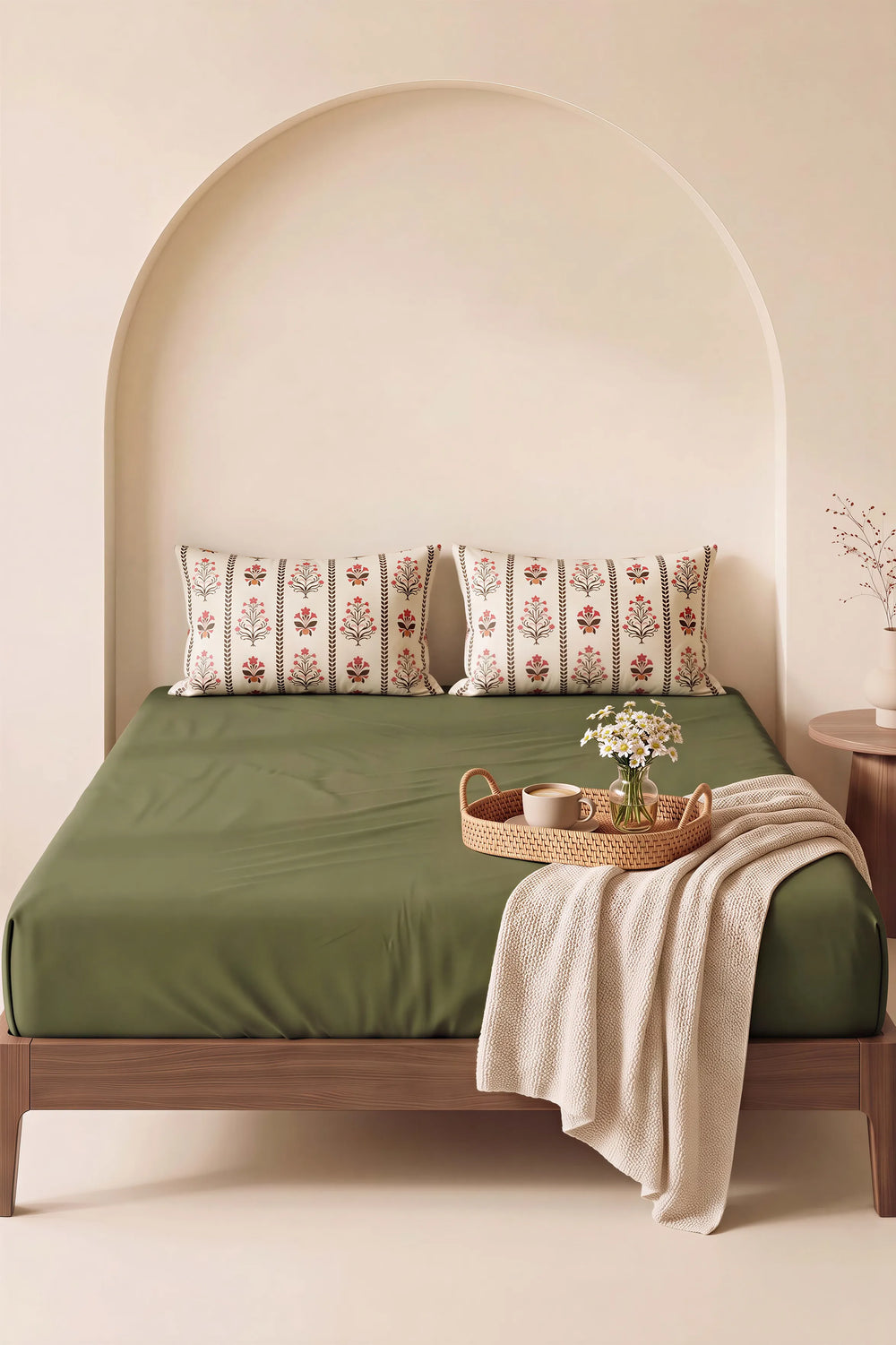 Haki Lora Çift Kişilik Lastikli Çarşaf Takımı 160x200 cm - 3 Parça