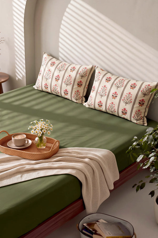 Haki Lora Çift Kişilik Lastikli Çarşaf Takımı 160x200 cm - 3 Parça – görsel 5