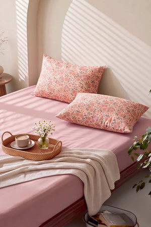 Pudra Pembe Bahar Çift Kişilik Düz Çarşaf Takımı - 3 Parça – görsel 4