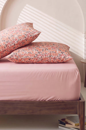 Pudra Pembe Bahar Çift Kişilik Lastikli Çarşaf Takımı 160x200 cm - 3 Parça – görsel 6