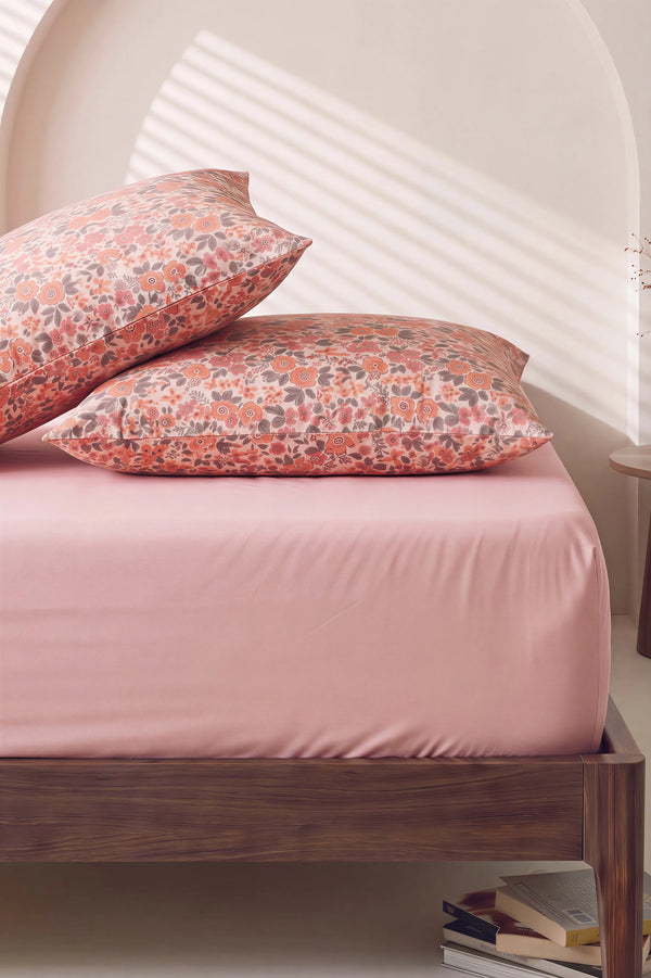 Pudra Pembe Bahar Çift Kişilik Lastikli Çarşaf Takımı 160x200 cm - 3 Parça – görsel 6