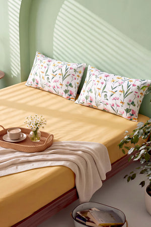Sarı Botanical Çift Kişilik Lastikli Çarşaf Takımı 160x200 cm - 3 Parça – görsel 5