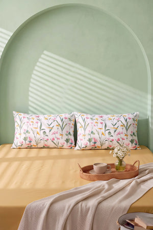 Sarı Botanical Çift Kişilik Lastikli Çarşaf Takımı 160x200 cm - 3 Parça – görsel 2