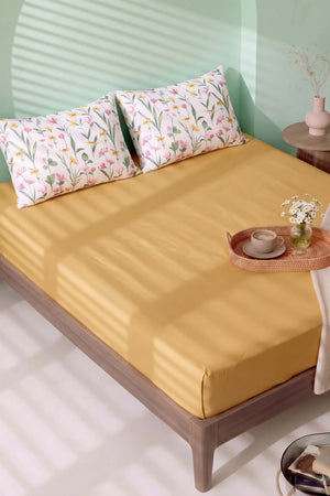 Sarı Botanical Çift Kişilik Lastikli Çarşaf Takımı 160x200 cm - 3 Parça – görsel 3