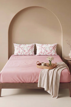 Pudra Pembe Sakura Çift Kişilik Lastikli Çarşaf Takımı 160x200 cm - 3 Parça