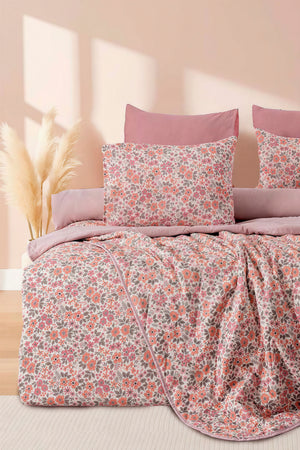Pembe Bahar Çift Kişilik Nevresimli Pike Takımı - 7 Parça Çeyiz Seti