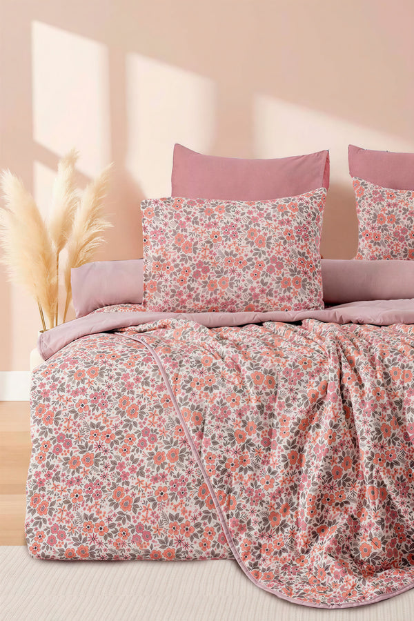 Pembe Bahar Çift Kişilik Nevresimli Pike Takımı - 7 Parça Çeyiz Seti