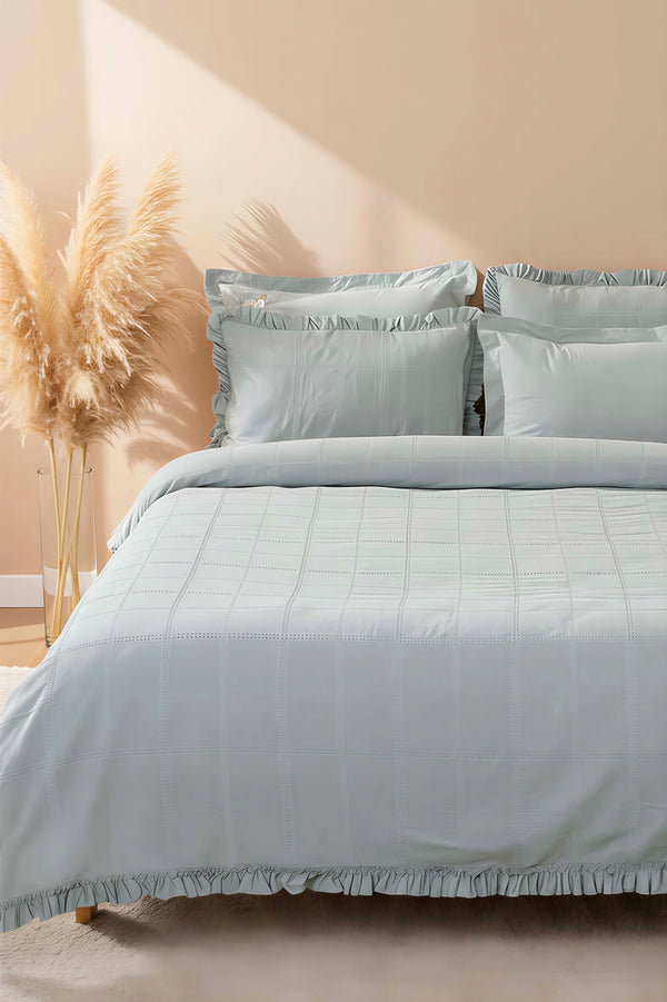 Fiorella Mint Çift Kişilik %100 Pamuklu Çarşaflı Yatak Örtüsü Takımı 6 Parça Uyku Seti